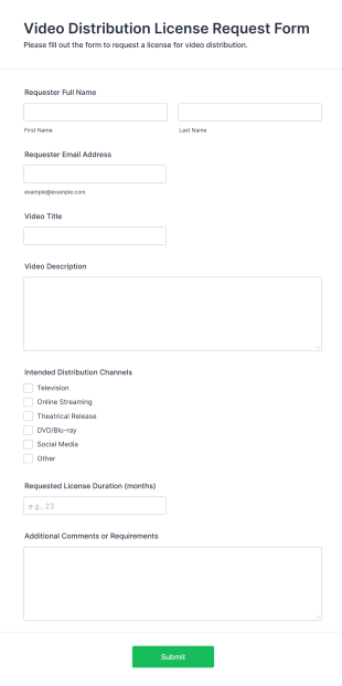 Video Distribution License Request Form Template