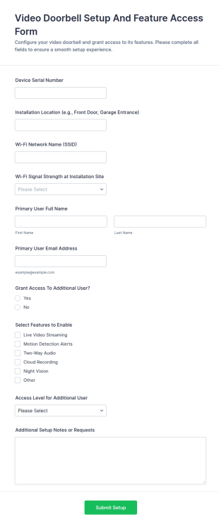 Video Doorbell Setup And Feature Access Form Template