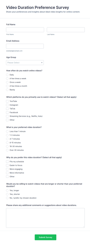 Video Duration Preference Survey Form Template