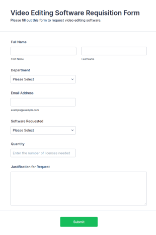 Video Editing Software Requisition Form Template