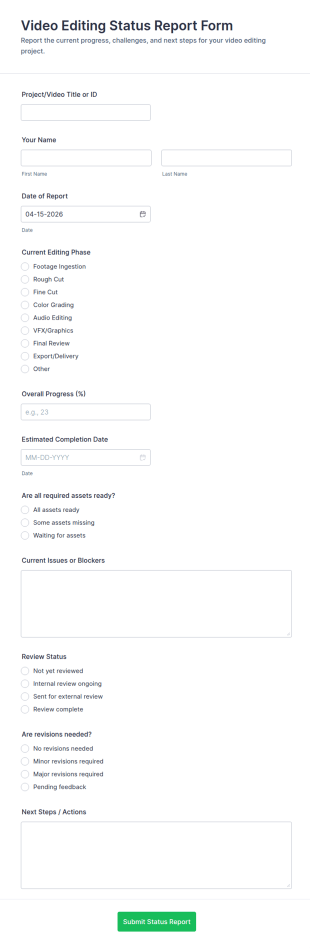 Video Editing Status Report Form Template