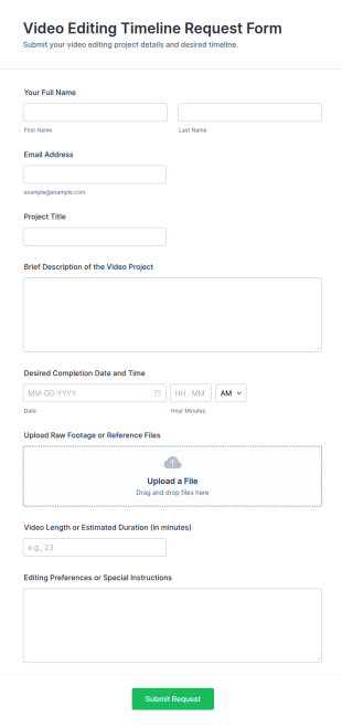 Video Editing Timeline Request Form Template