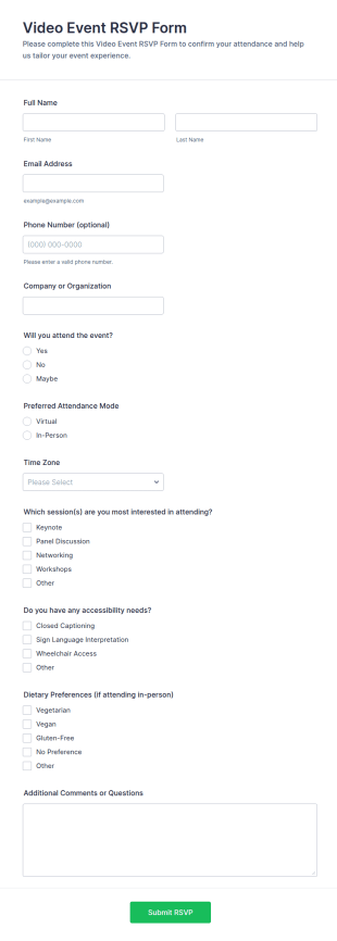 Video Event RSVP Form Template