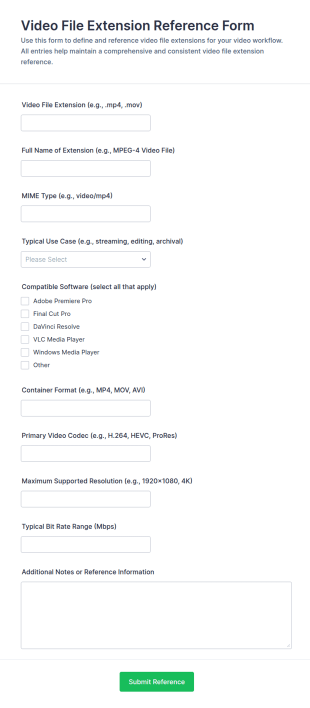 Video File Extension Reference Form Template