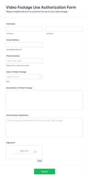Video Footage Use Authorization Form Form Template