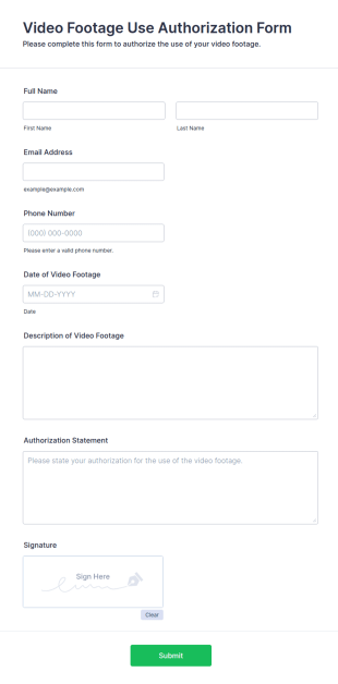 Video Footage Use Authorization Form Template