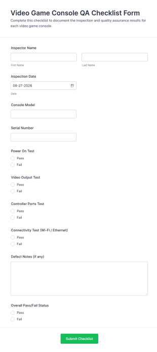 Video Game Console QA Checklist Form Template