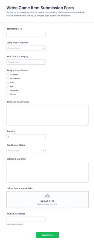 Video Game Item Submission Form Template
