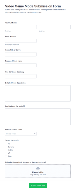 Video Game Mode Submission Form Template