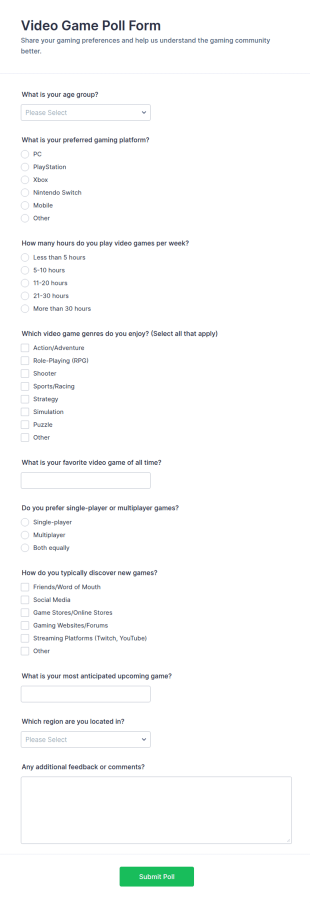 Video Game Poll Form Template
