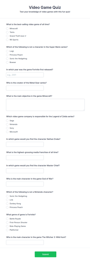 Video Game Quiz Form Template
