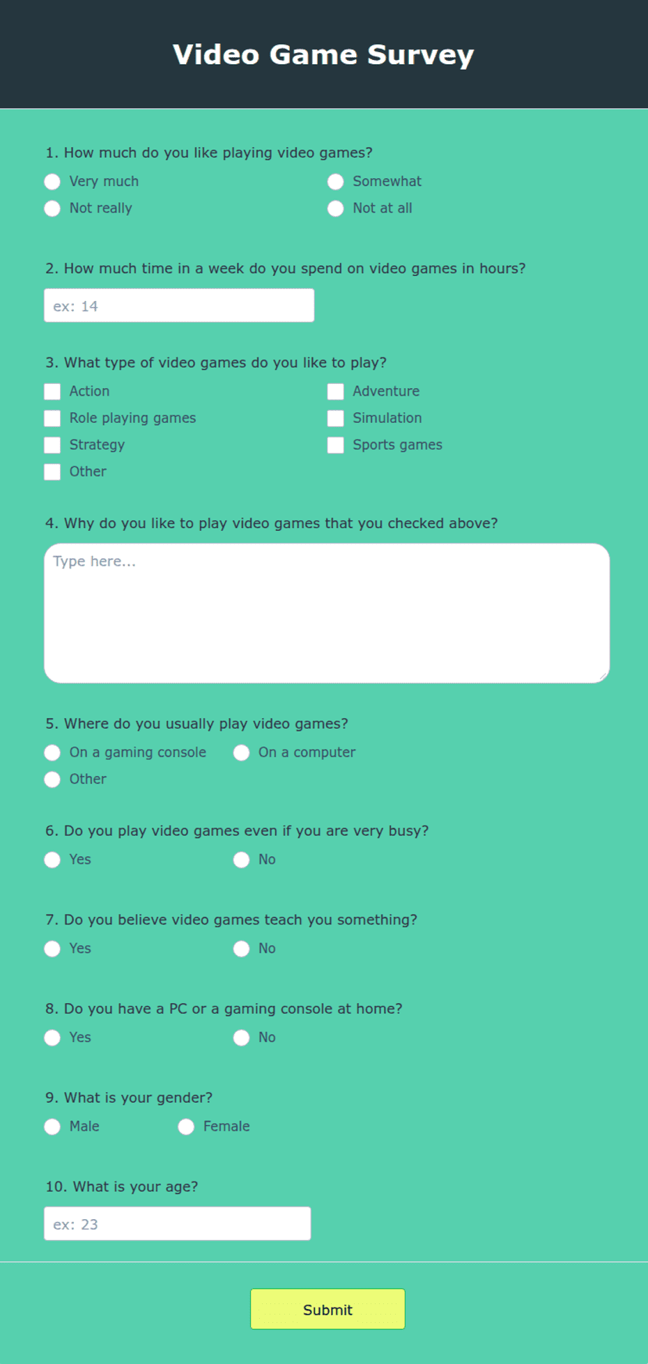 Game Forms Video Game Survey Form Template | Jotform
