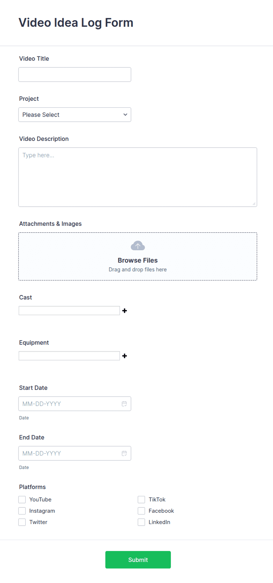 Video Idea Log Form Template | Jotform