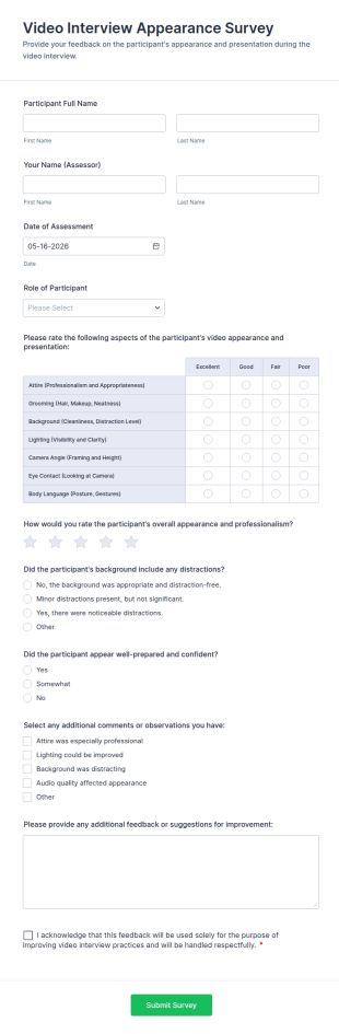 Video Interview Appearance Survey Form Template