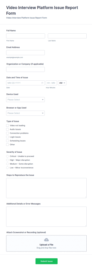 Video Interview Issue Report Form Template