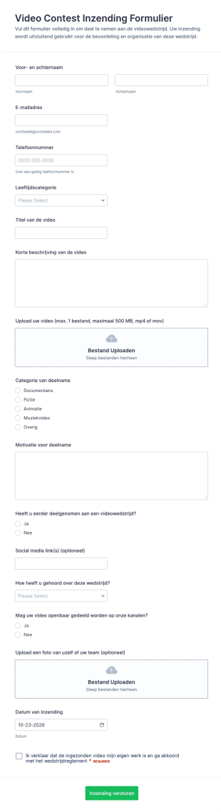 Video Inzendingen Voor Wedstrijd Form