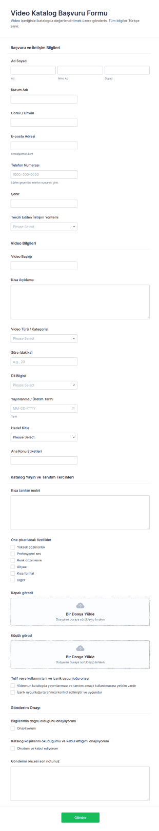 Video Katalog Başvuru Form Şablonu