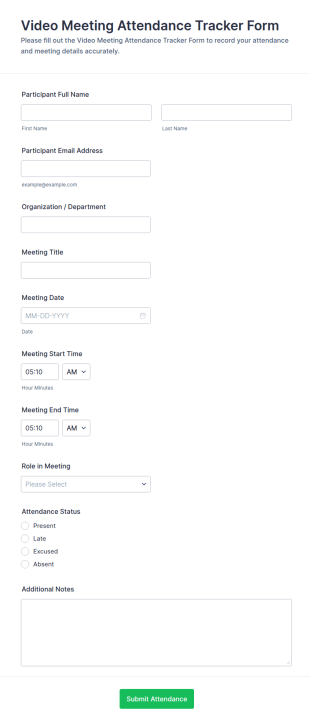 Video Meeting Attendance Tracker Form Template