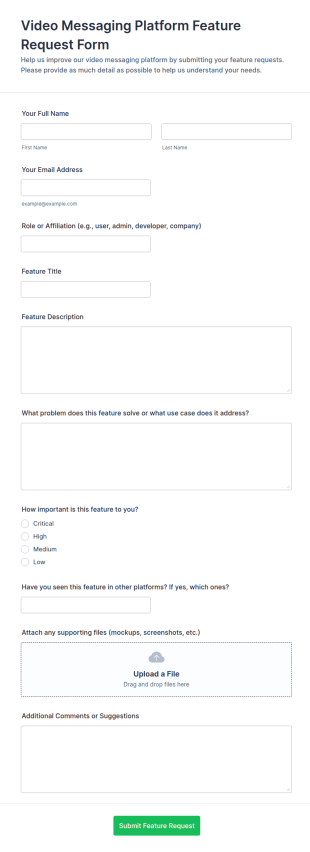 Video Messaging Platform Feature Request Form Template