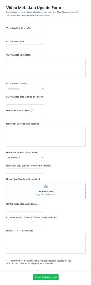 Video Metadata Update Form Template