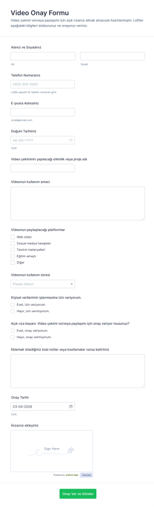 Video Onay Form Şablonu