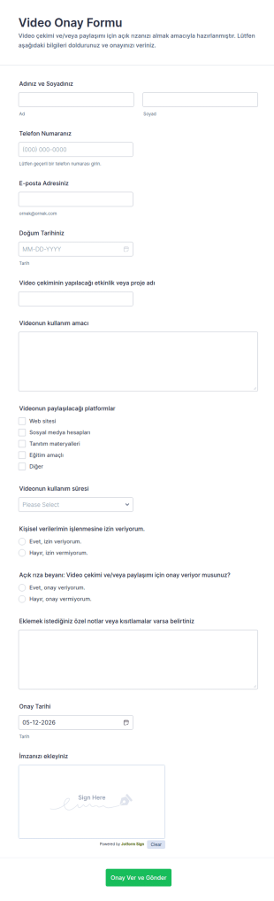 Video Onay Form Şablonu
