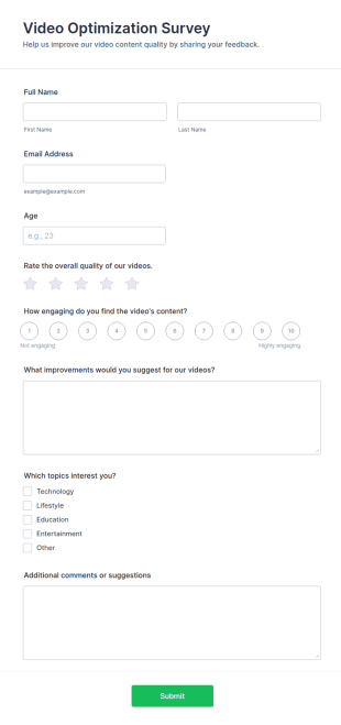 Video Optimization Survey Form Template
