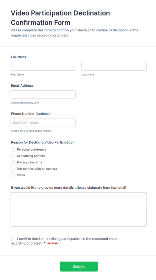 Video Participation Declination Confirmation Form Template