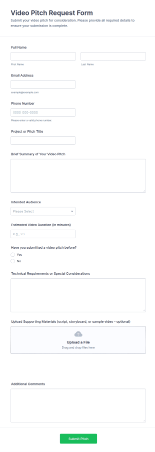 Video Pitch Request Form Template