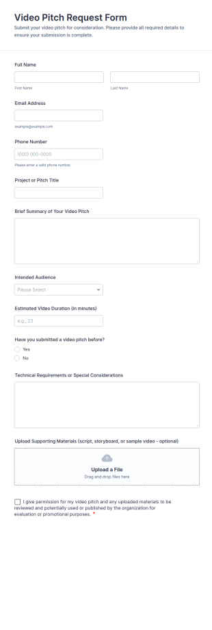 Video Pitch Request Form Template