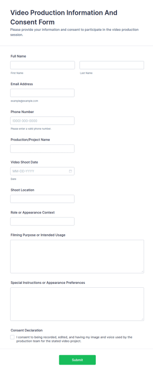 Video Production Information And Consent Form Template