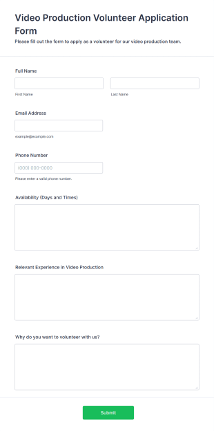 Video Production Volunteer Application Form Form Template