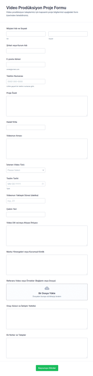 Video Prodüksiyon Proje Form Şablonu