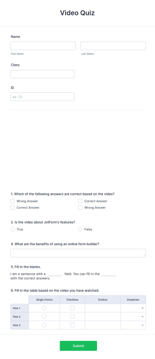 Video Quiz Form Template