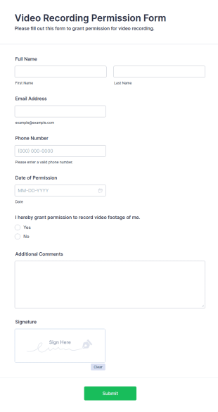 Video Recording Permission Form Template