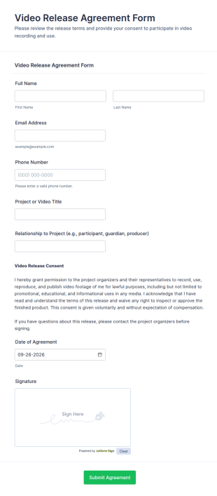 Video Release Agreement Form Template