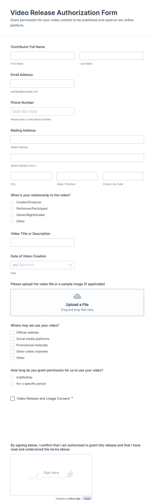 Video Release Authorization Form Template