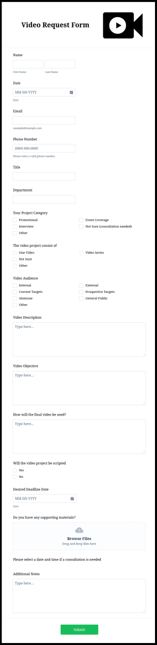 Video Request Form Template