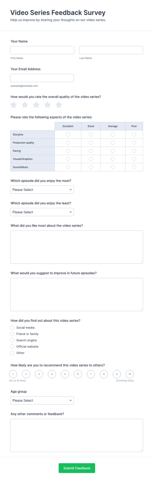 Video Series Feedback Survey Form Template
