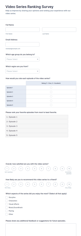 Video Series Ranking Survey Form Template