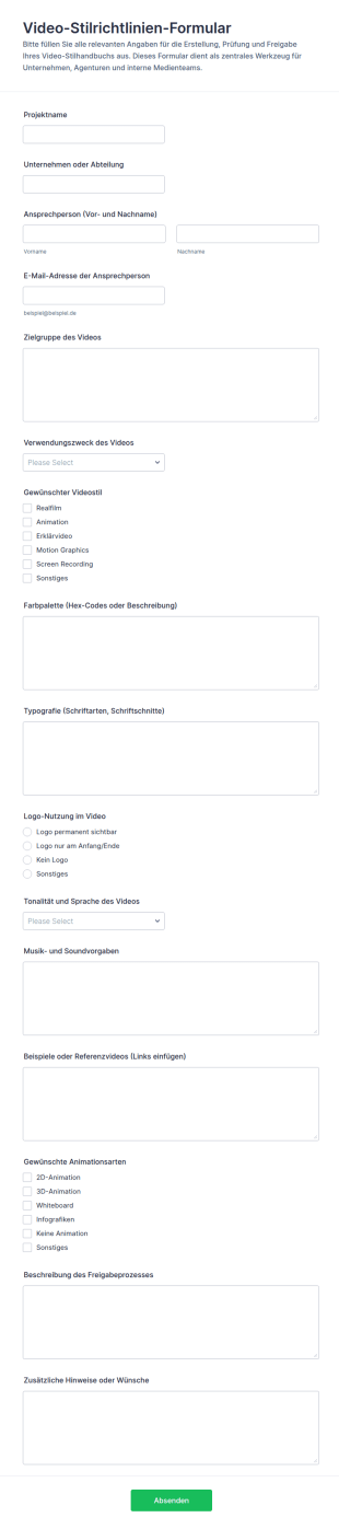 Video Stilrichtlinien Formular