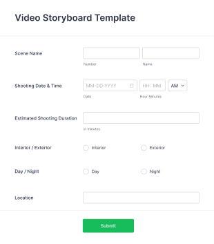 Video Storyboard Template Form Template