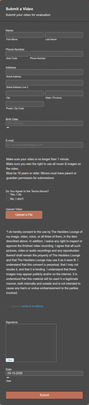 Video Submission Form Template