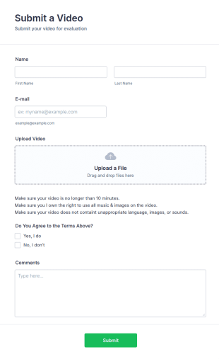Video Submit Form Template