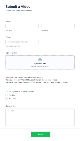 Video Submit Form Template