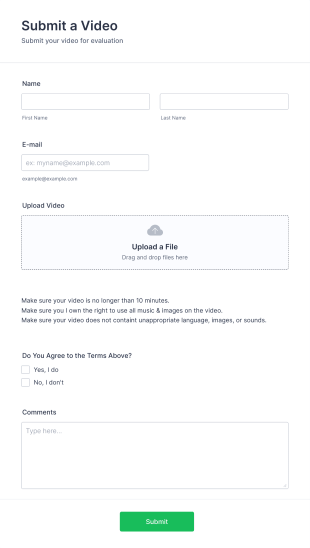 Video Submit Form Template