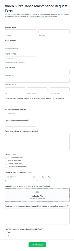 Video Surveillance Maintenance Request Form Template