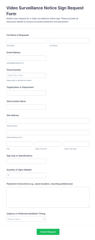 Video Surveillance Notice Sign Request Form Template