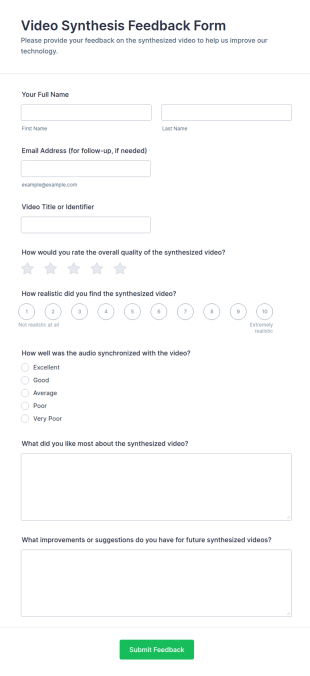 Video Synthesis Feedback Form Template