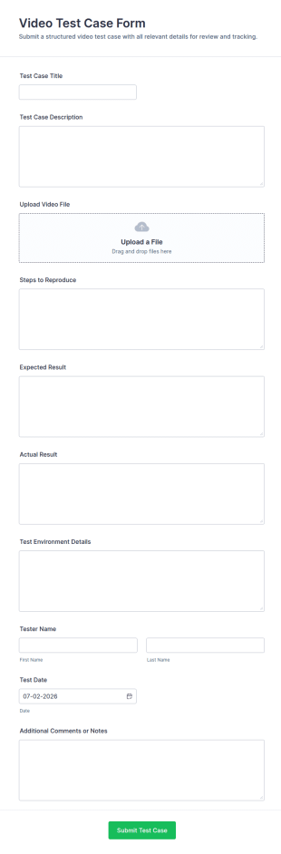 Video Test Case Form Template